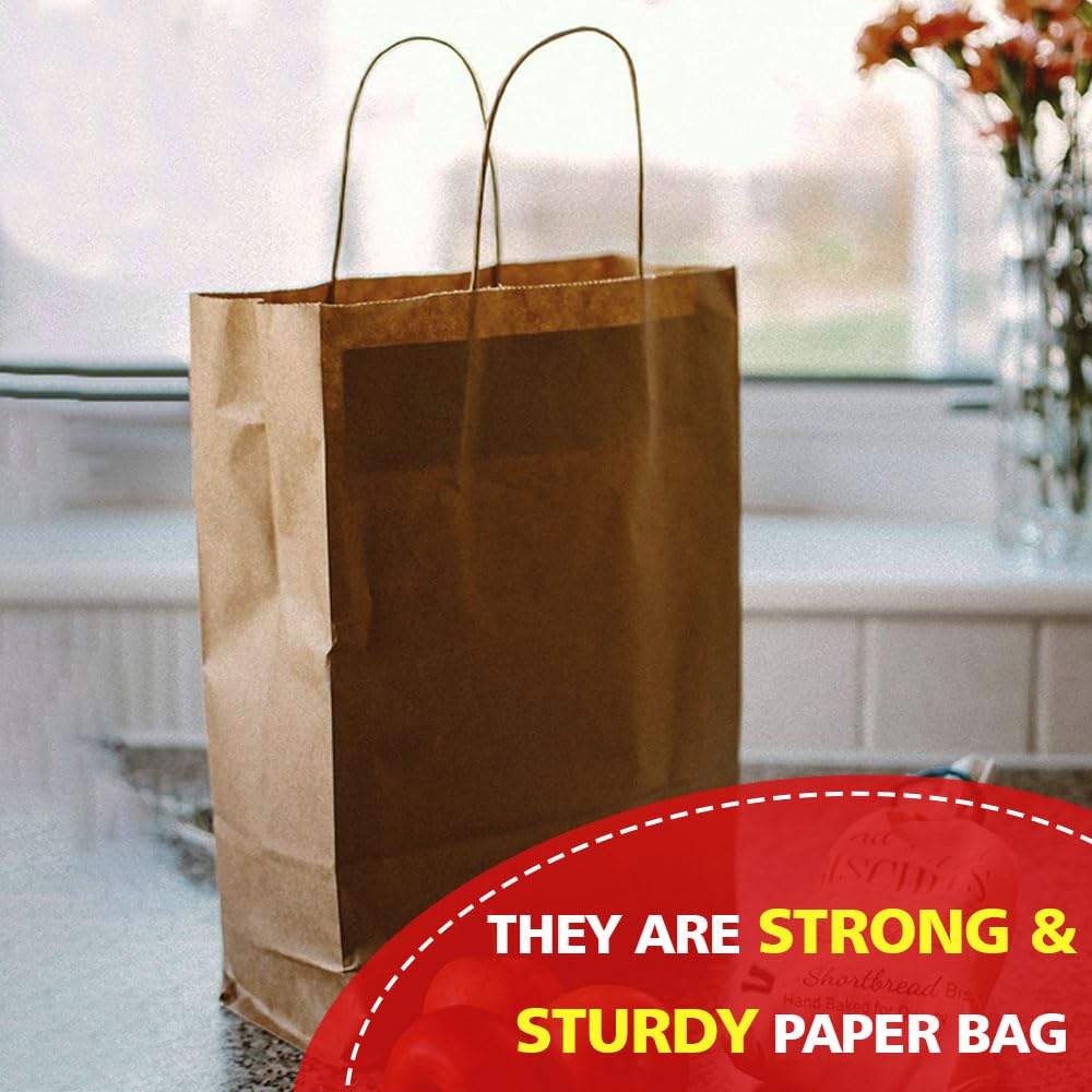 Venuscello® 250 x Twisted Handle Paper Bags 19.30cm x 21.84cm x 8.12cm Brown Kraft Carrier Party Bag for Shopping Cloths & Jewellery - 7.6 x 8.6 + 3.2 in