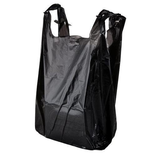 Venuscello® 2000 x Vest Style Carrier Bags Black Plastic 11" x 17" x 21" Heavy Duty Carry Bags for Vegetables Fruits Groceries Shopping