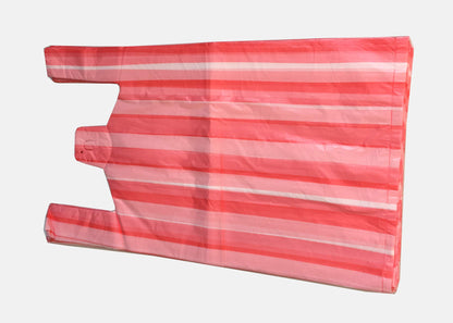 Venuscello® 300 x Vest Style Striped Carrier Pink Bags Plastic 10" x 15" x 18" 12mu Heavy Duty Carry Bags for Vegetables Fruits Groceries Shopping