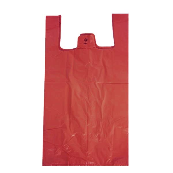 Venuscello® 200 x Vest Style Carrier Bags Red Plastic 11" x 17" x 21" 18mu Heavy Duty Carry Bags for Vegetables Fruits Groceries Shopping