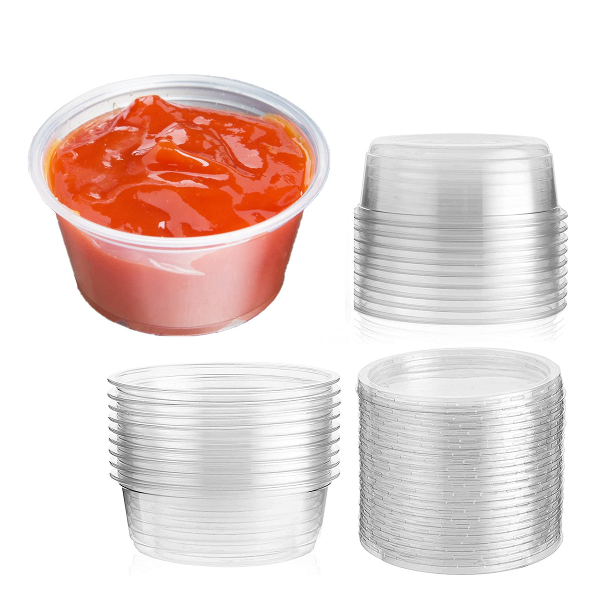 Venuscello® 1000 x Deli Sauce Pots 2oz with Lid Round Food Container Tub for Ketchup Chutney Dips Salads Spices Portion Tubs
