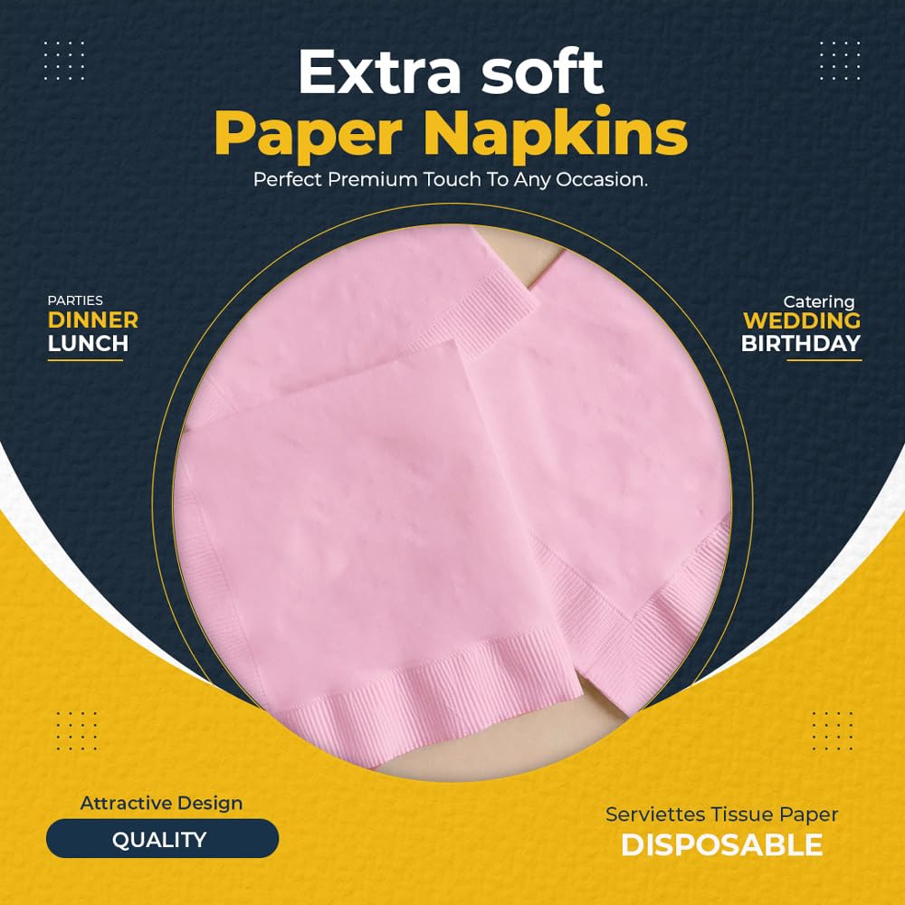 Venuscello® 100 x Paper Napkins Pink 2-Ply 40cm Serviettes Tissue Paper Disposable Recyclable Napkin for Catering Wedding Birthday Parties Buffet Table