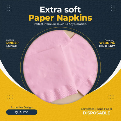 Venuscello® 100 x Paper Napkins Pink 2-Ply 40cm Serviettes Tissue Paper Disposable Recyclable Napkin for Catering Wedding Birthday Parties Buffet Table