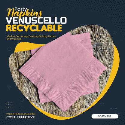 Venuscello® 100 x Paper Napkins Pink 2-Ply 40cm Serviettes Tissue Paper Disposable Recyclable Napkin for Catering Wedding Birthday Parties Buffet Table