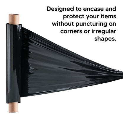 Venuscello® Pallet Wrap Black Industrial Stretch Shrink Wrapping Cling Film Extended Rolls, Water Proof & Tear Resistant for Secure Packaging, House Moving - 400mm x 200m - 23mu