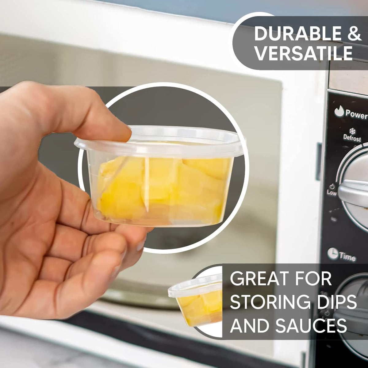 Venuscello® 100 x Deli Sauce Pots 2oz with Lid Round Food Container Tub for Ketchup Chutney Dips Salads Spices and more
