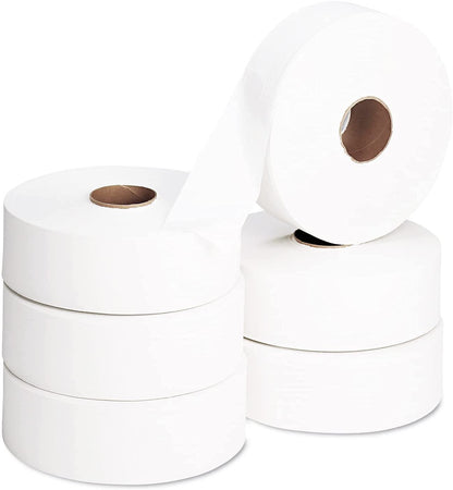 Venuscello® Jumbo Toilet Roll 6 PC - 2 Ply Tissue Paper for Kitchen Industrial Embossed - 95mm x 300m