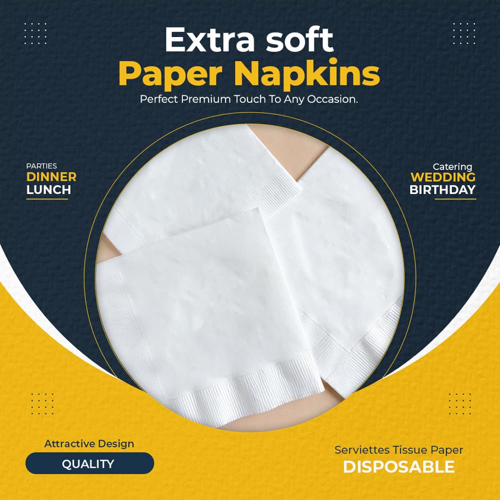 Venuscello® 200 x Serviettes Paper Napkins White Disposable Recyclable Tissue 2 Ply 33cm for Catering Wedding Birthday Parties
