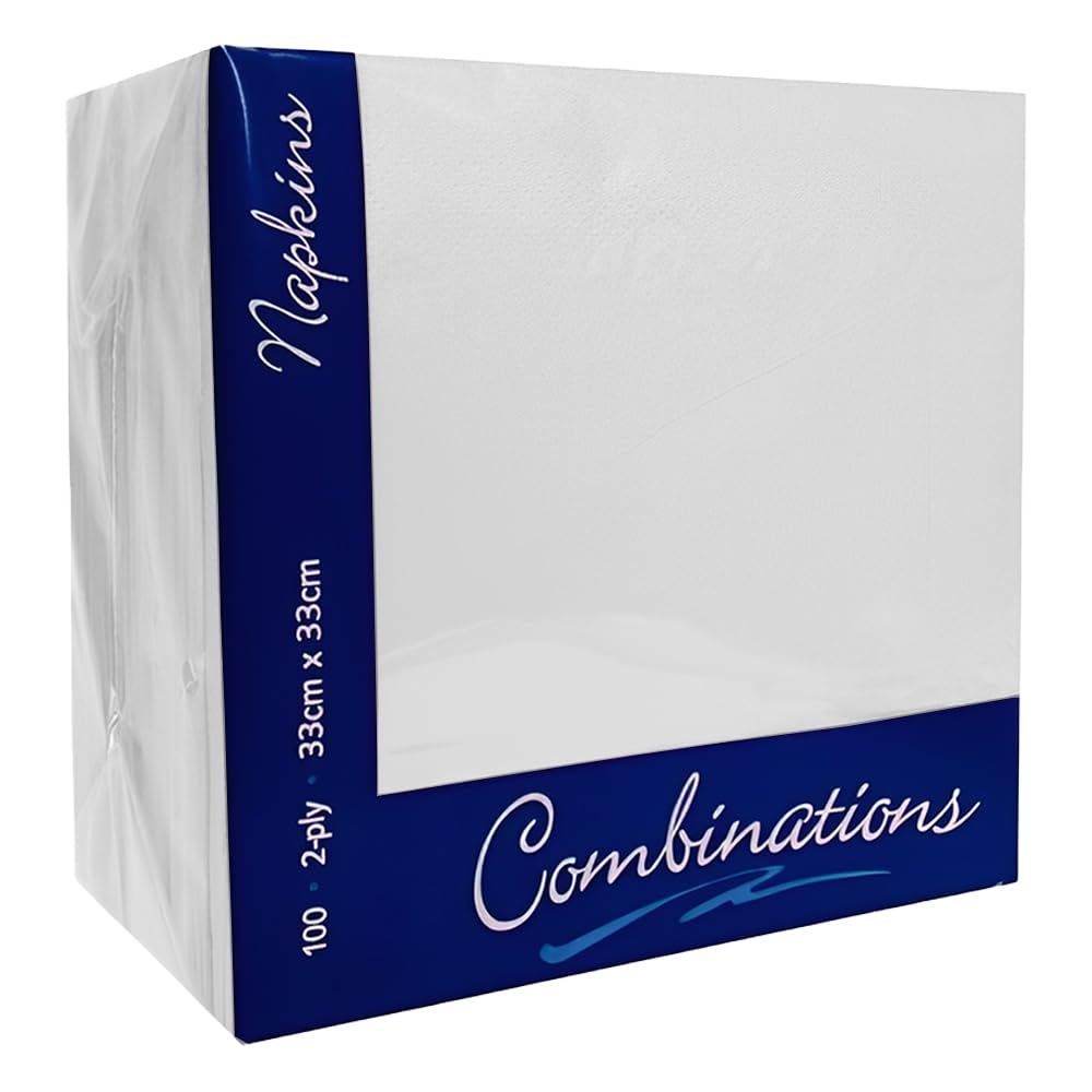 Venuscello® 200 x Serviettes Paper Napkins White Disposable Recyclable Tissue 2 Ply 33cm for Catering Wedding Birthday Parties