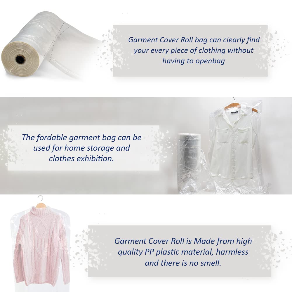 Venuscello® Garment Covers Bags on Roll 23" Clear Polythene for Cloths Dresses Laundry Trouser Sui Shirt - 100 Gauge