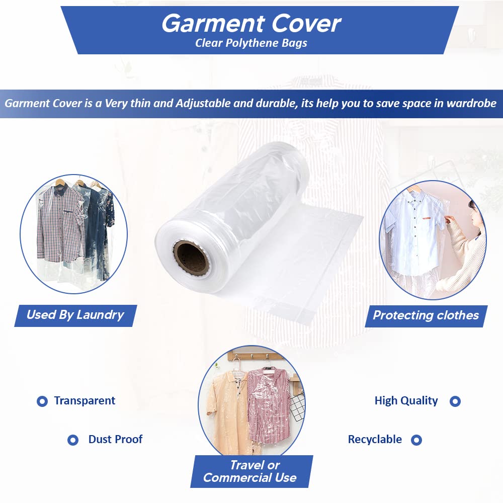 Venuscello® Garment Covers Bags on Roll 23" Clear Polythene for Cloths Dresses Laundry Trouser Sui Shirt - 100 Gauge