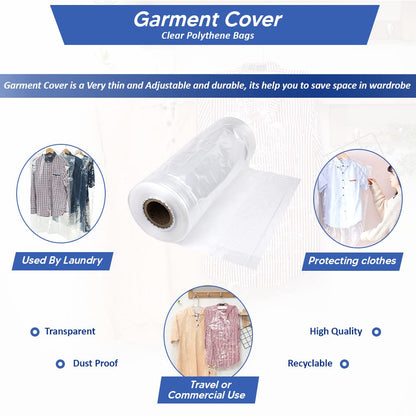 Venuscello® Garment Covers Bags on Roll 23" Clear Polythene for Cloths Dresses Laundry Trouser Sui Shirt - 100 Gauge