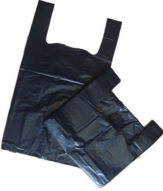 Venuscello® 4000 x Vest Style Carrier Bags Black Plastic 11" x 17" x 21" Heavy Duty Carry Bags for Vegetables Fruits Groceries Shopping