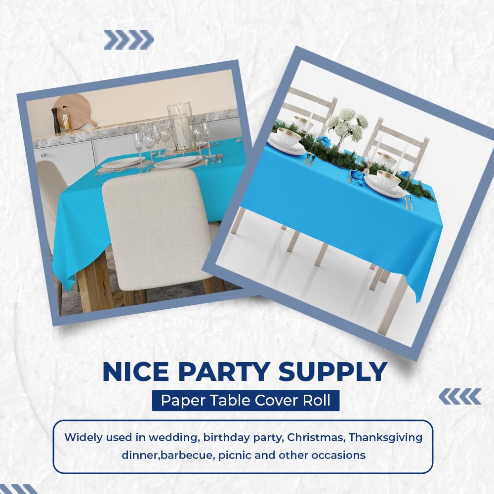 Venuscello Light Blue Banquet Roll 7m Paper Banqueting Table Cover for Wedding Buffet Dinner Home Large Disposable Table Paper Cloth