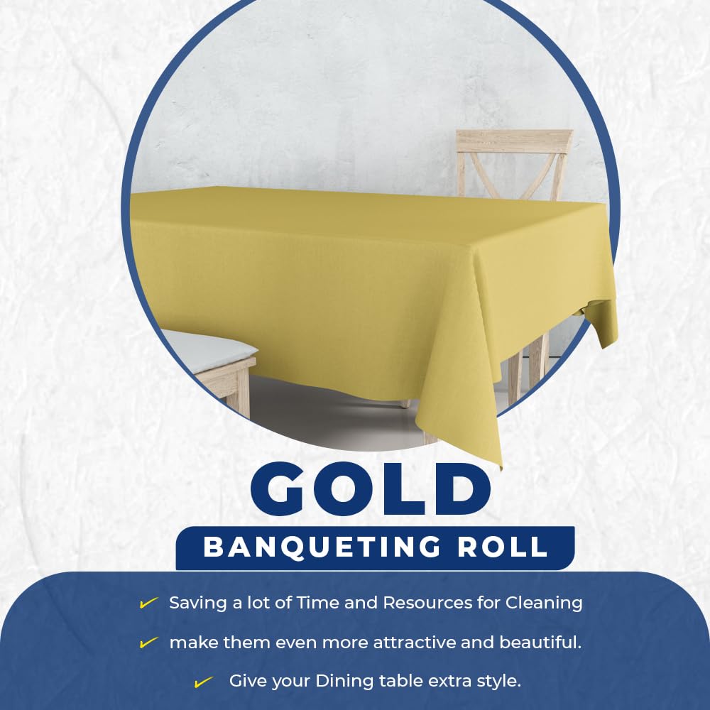 Venuscello® Banquet Roll 25M | Metallic Gold Paper Banqueting Roll for Wedding Buffet Dinner Home Large Disposable Table Paper Cloth Cover - 25M X 1.2M