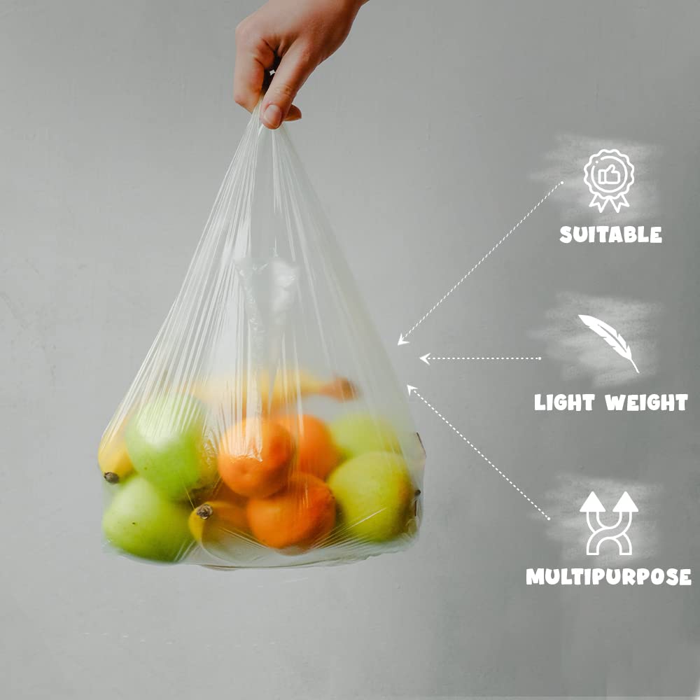 Venuscello® 1000 x Vest Style Carrier Plastic Polythene White Bags for Shopping, Vegetables, Fruits & Groceries - 13" x 19" x 23"