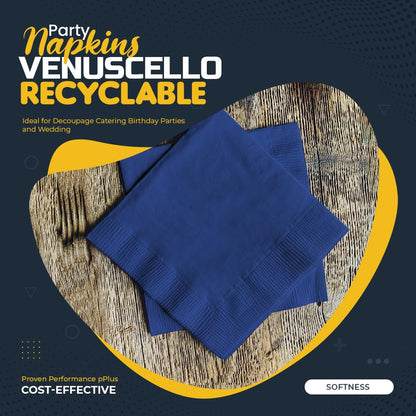 Venuscello® 400 x Serviettes Tissue Paper Napkins Blue 2-Ply 33cm for Catering Wedding Birthday Parties - 100 in Each Pack