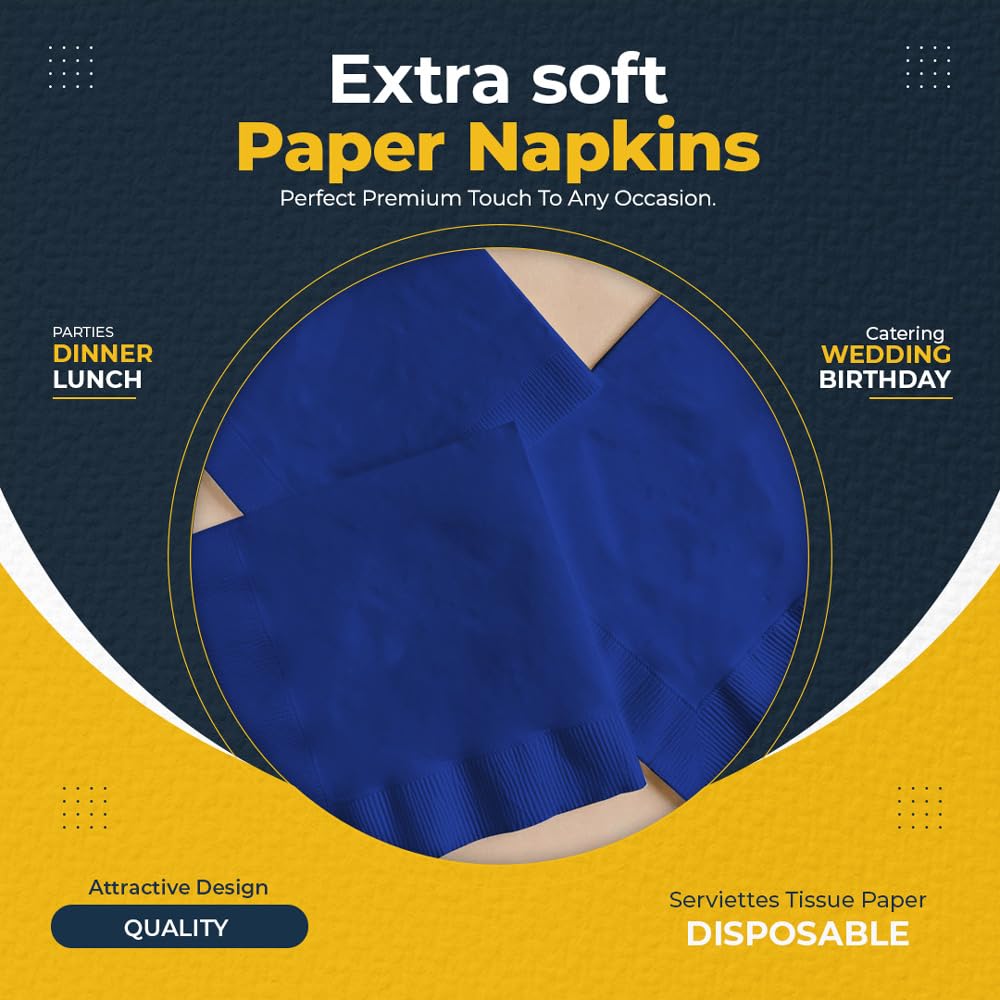 Venuscello® 400 x Serviettes Tissue Paper Napkins Blue 2-Ply 33cm for Catering Wedding Birthday Parties - 100 in Each Pack