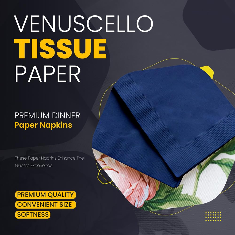 Venuscello® 400 x Serviettes Tissue Paper Napkins Blue 2-Ply 33cm for Catering Wedding Birthday Parties - 100 in Each Pack