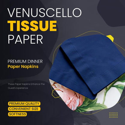 Venuscello® 400 x Serviettes Tissue Paper Napkins Blue 2-Ply 33cm for Catering Wedding Birthday Parties - 100 in Each Pack