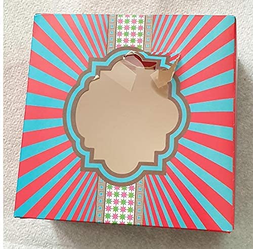 Venuscello® Cake Box Windowed Square Container for Backers to Tiered Cup Cake Pastry Muffins Dessert Cookies Mince Pies & More - Blue & Purple - 7" x 7" x 3" - 51 pc