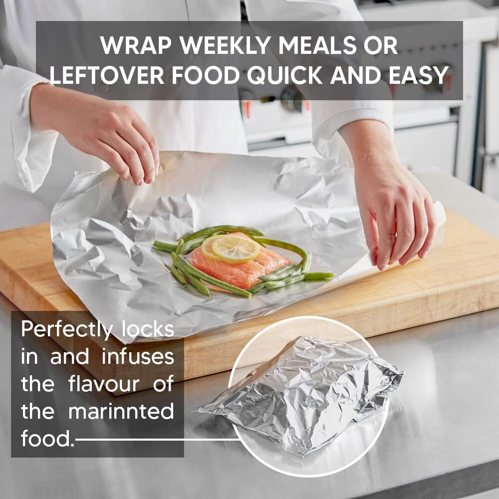 Venuscello® Aluminium Kitchen Tin Foil Roll 450mm x 75m 18" for Restaurants Keep Food Fresh & Hot Long Time
