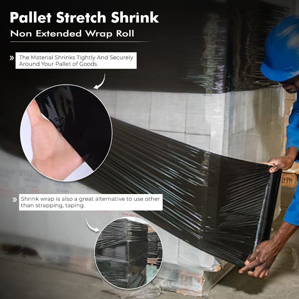Venuscello® Pallet Wrap Shrink Wrapping Roll 400mm x 250m Black Non Extended Core Cling Film for Moving Secure Packaging & Shipping