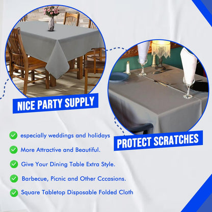 Venuscello® 25 x Paper Table Cloth Square Tabletop Folded Disposable Cover to Protect Table for Birthday Party - Metallic Silver - 90cm x 90cm