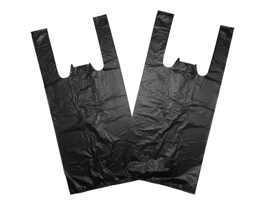 Venuscello® 4000 x Vest Style Black Carrier Bags Plastic 8" x 13" x 18" Heavy Duty Carry Bags for Vegetables Fruits Groceries Shopping