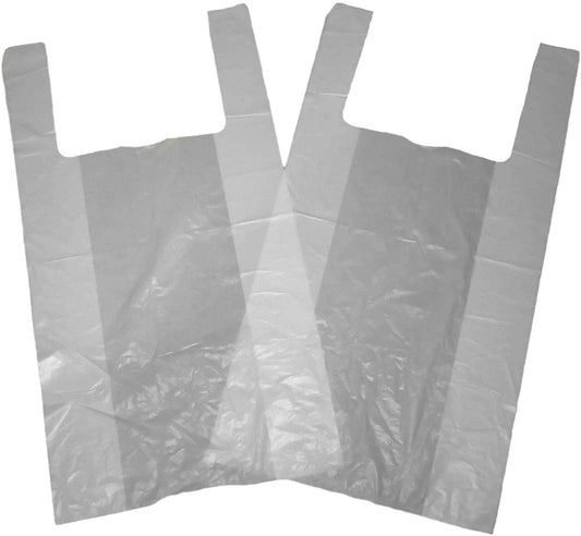 Venuscello® 200 x Vest Style Carrier Bags White Plastic 12" x 18" x 23" Heavy Duty Carry Bags for Vegetables Fruits Groceries Shopping