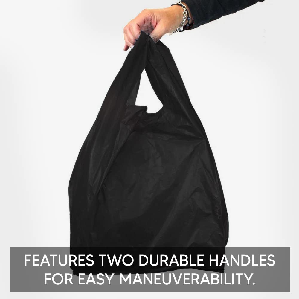 Venuscello® 5000 x Vest Style Carrier Bags Black Plastic 8" x 13" x 18" Heavy Duty Carry Bags for Vegetables Fruits Groceries Shopping
