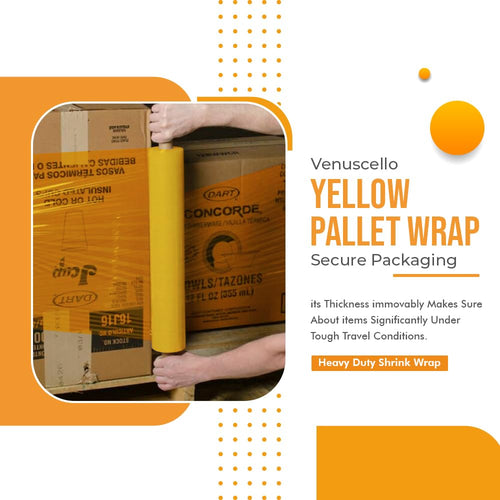 Venuscello® 6 x Pallet Wrap Stretch Shrink Wrapping Rolls Extended 400mm x 200m 20mu Yellow Cling Film for Moving, Secure Packaging, Wrap Parcel for Secure Shipping