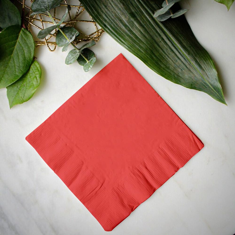 Venuscello® 2000 x Cocktail Serviettes Tissue Paper Napkins 2ply Red Disposable & Recyclable for Wedding, Birthday Party - 23cm x 23cm
