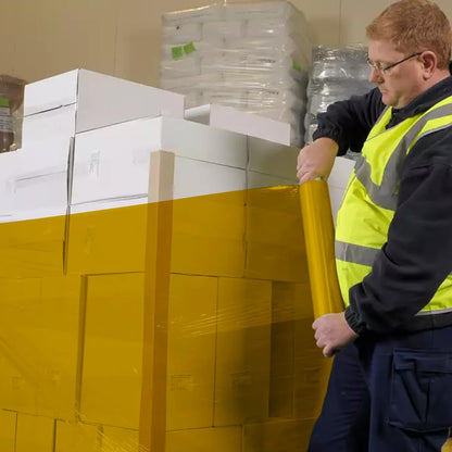 Venuscello® 6 x Pallet Wrap Stretch Shrink Wrapping Rolls Extended 400mm x 200m 20mu Yellow Cling Film for Moving, Secure Packaging, Wrap Parcel for Secure Shipping