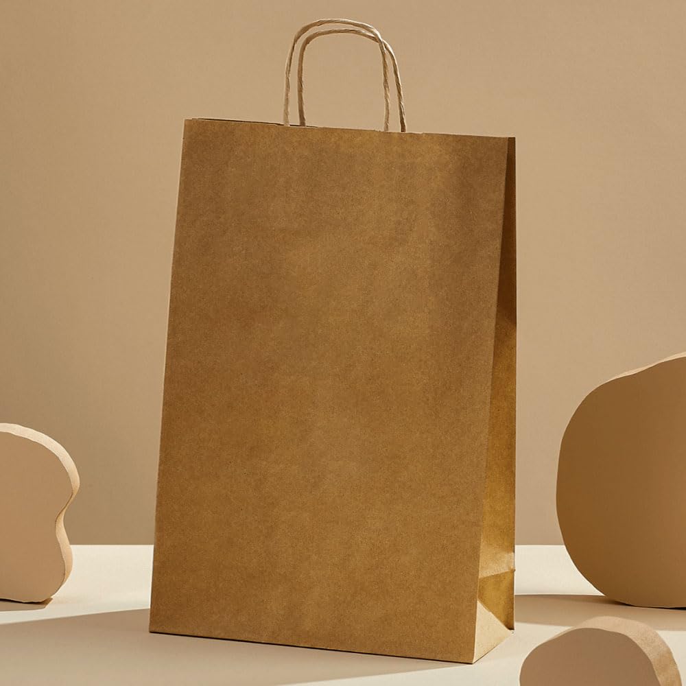 Venuscello® 20 x Twsited Handle Paper Bags 45.72cm x 48.76cm x 14.22cm Brown Kraft Carrier Party Bag for Shopping Cloths & Jewellery - 18 x 19.2 + 5.6 in