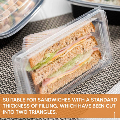 Venuscello® 75 x Deep Fill Sandwich Wedges Box Containers with Hinged Lid Clear Plastic for Wedding, Birthday Party Restaurants - 11 x 11 x 6cm