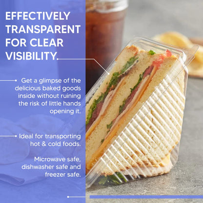 Venuscello® 75 x Deep Fill Sandwich Wedges Box Containers with Hinged Lid Clear Plastic for Wedding, Birthday Party Restaurants - 11 x 11 x 6cm