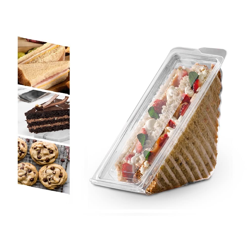 Venuscello® 75 x Deep Fill Sandwich Wedges Box Containers with Hinged Lid Clear Plastic for Wedding, Birthday Party Restaurants - 11 x 11 x 6cm