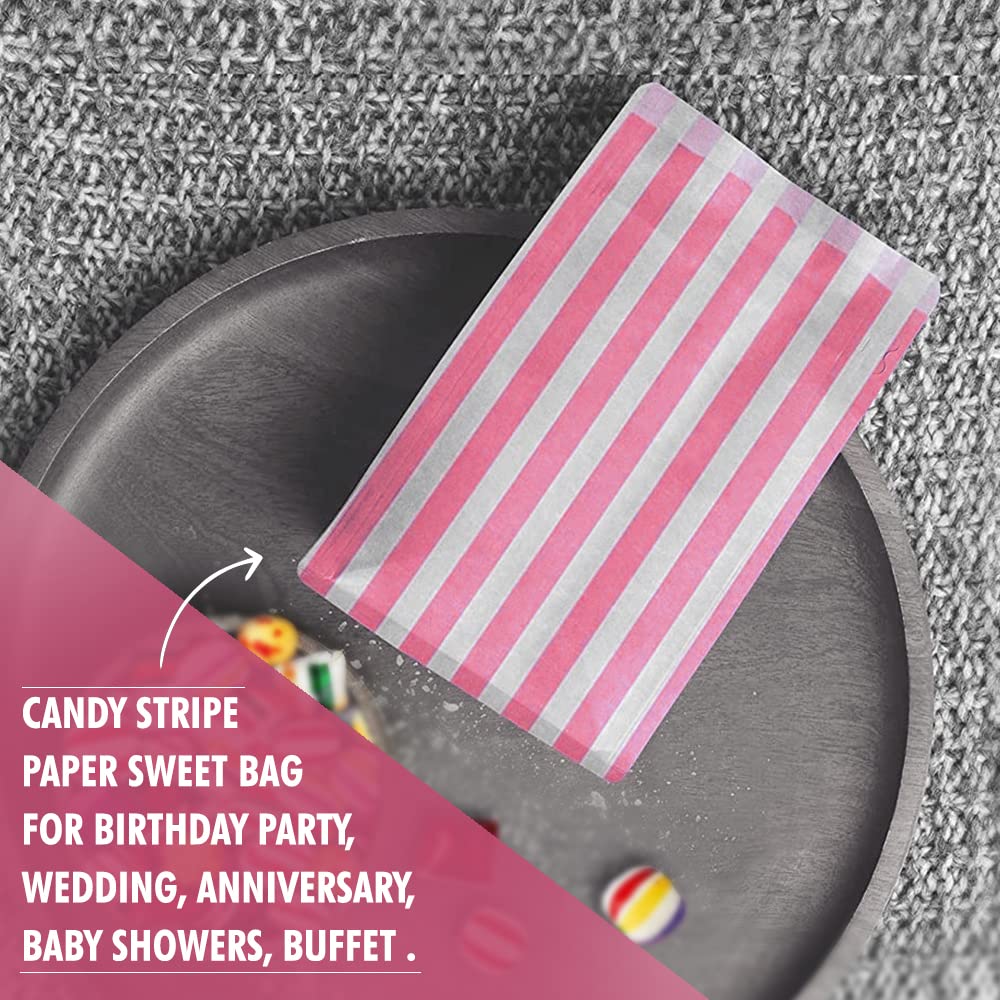 Venuscello® Candy Bags Pink Striped Sweet Paper Bag 5" x 7" for Sweets Christmas Party Halloween Wedding & Baby Shower