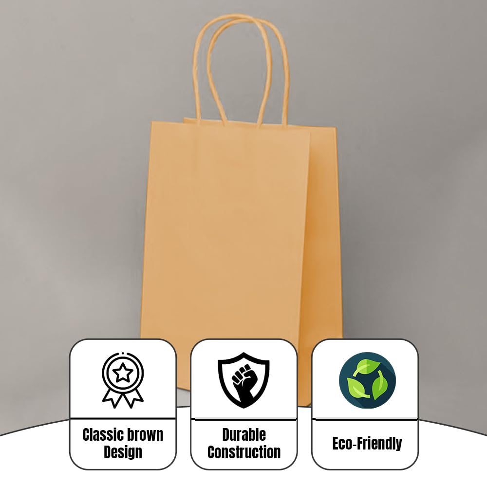 Venuscello 100 x Twisted Handle Paper Bags 45.72cm x 48.76cm x 14.22cm Brown Kraft Carrier Party Bag for Shopping Cloths & Jewellery - 18 x 19.2 + 5.6 in