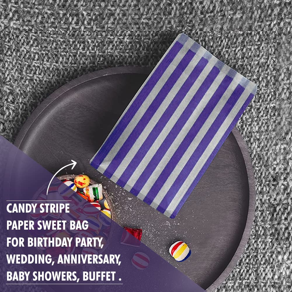 Venuscello® Candy Bags Blue Striped Sweet Paper Bag 5"x7" for Sweets Christmas Party Halloween Wedding & Baby Shower