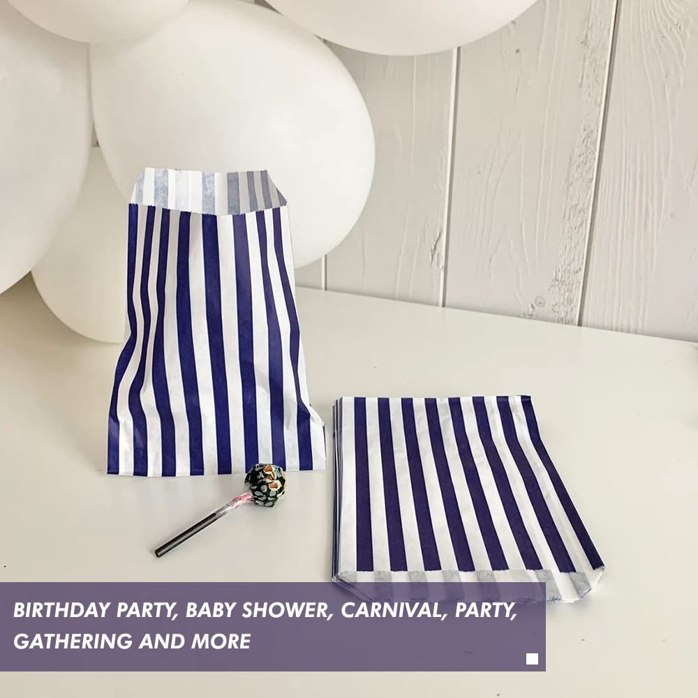 Venuscello® Candy Bags Blue Striped Sweet Paper Bag 5"x7" for Sweets Christmas Party Halloween Wedding & Baby Shower