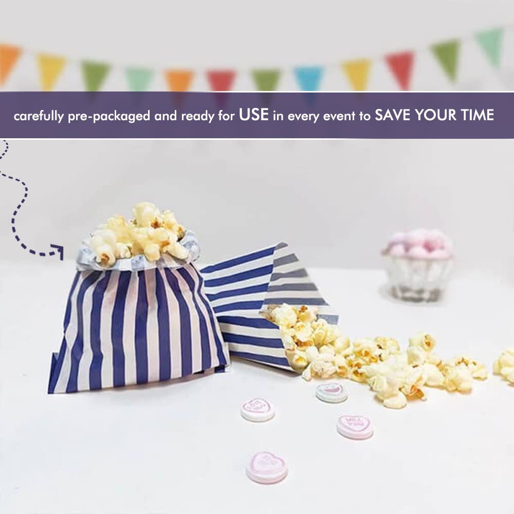 Venuscello® Candy Bags Blue Striped Sweet Paper Bag 5"x7" for Sweets Christmas Party Halloween Wedding & Baby Shower