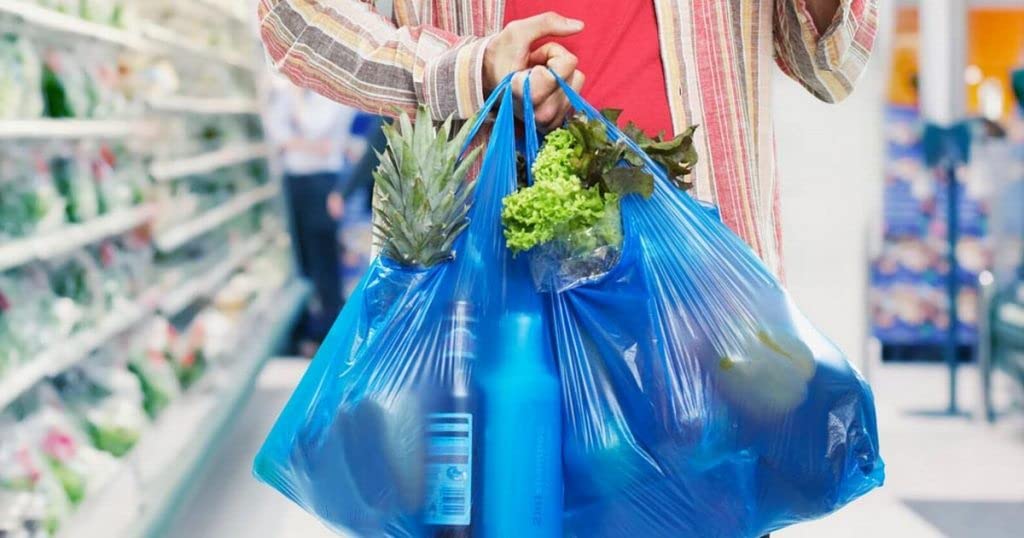 Venuscello® 2000 x Vest Style Carrier Bags Blue Plastic 12" x 18" x 23" 18mu Heavy Duty Carry Bags for Vegetables Fruits Groceries Shopping