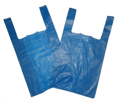 Venuscello® 2000 x Vest Style Carrier Bags Blue Plastic 11" x 17" x 21" 14mu Heavy Duty Carry Bags for Vegetables Fruits Groceries Shopping