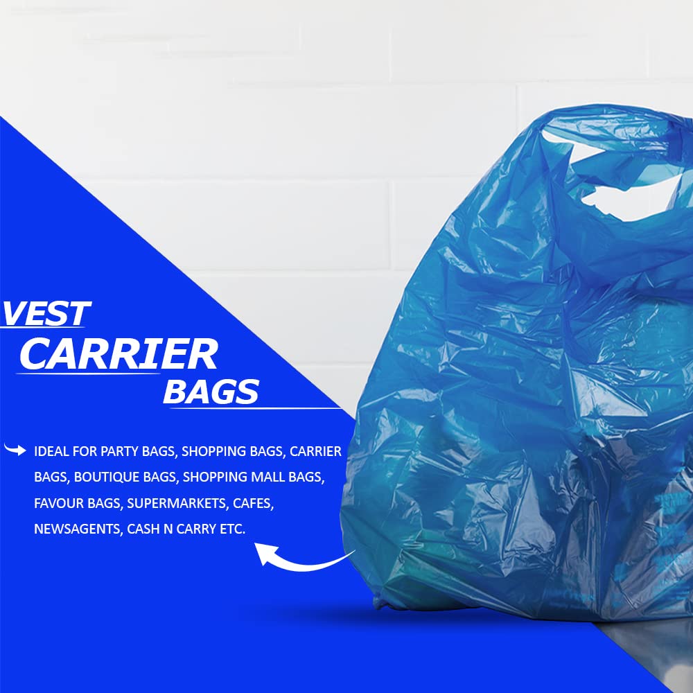 Venuscello® 2000 x Vest Style Carrier Bags Blue Plastic 11" x 17" x 21" 14mu Heavy Duty Carry Bags for Vegetables Fruits Groceries Shopping