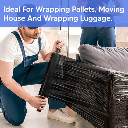 Venuscello® 6 x Pallet Stretch Shrink Cling Film 400mm x 250m Black Extended Core Wrap Rolls for Moving, Secure Packaging, Wrap Parcel for Secure Shipping