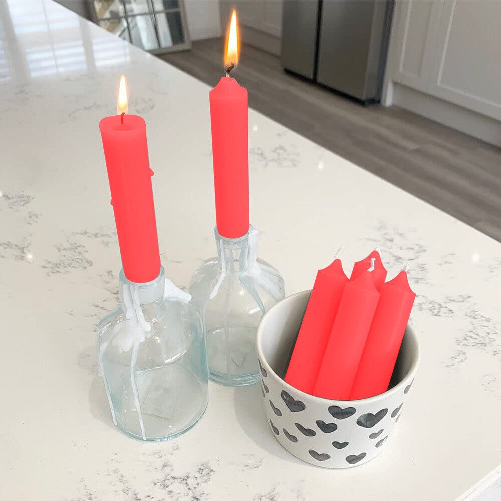 Venuscello® 25 Dinner Candle Tapered Non - Drip Unscented Long Burning Smokeless Which is Made from Pure Paraffin Wax - Multicolored - 18cm (Red)