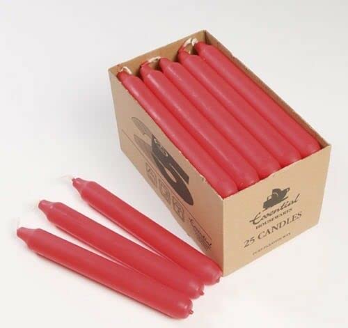 Venuscello® 25 Dinner Candle Tapered Non - Drip Unscented Long Burning Smokeless Which is Made from Pure Paraffin Wax - Multicolored - 18cm (Red)