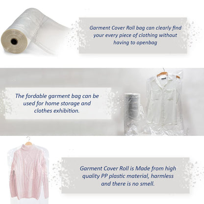 Venuscello® Garment Covers Bags on Roll 28" Clear Polythene for Carrying pressed clothes, blazers, suits and dresses -100 Gauge
